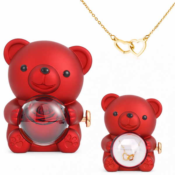 Rose Bear Heart Necklace Set