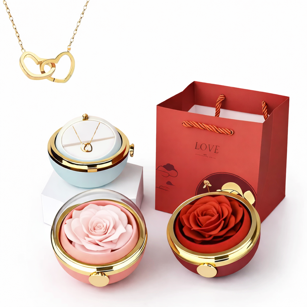 Rose Ball Hearts Necklace Set