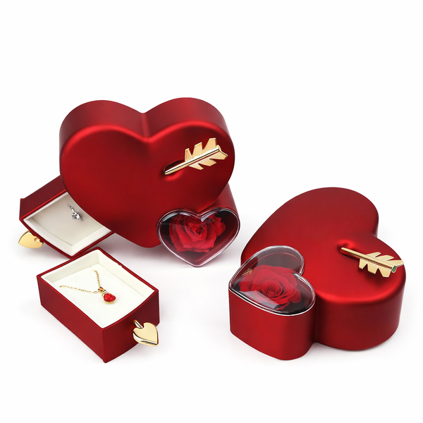 Rose Heart Box Hearts Necklace Set