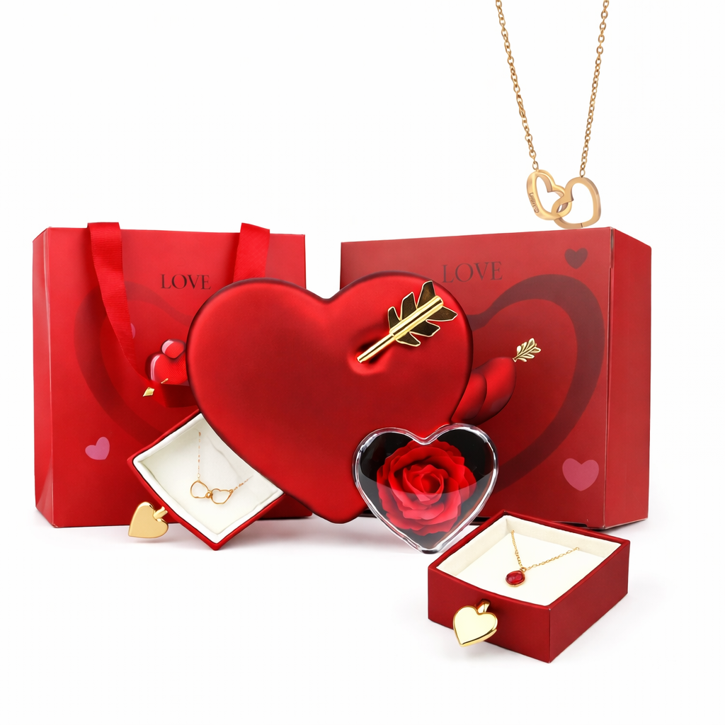 Rose Heart Box Hearts Necklace Set